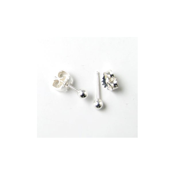 Earstuds with 2mm ball, sterling silver, 12x3x0.7mm, 2pcs