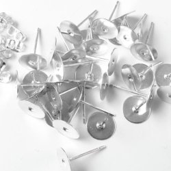 Bulk purchase. Earstuds, 6 mm pad, silver-plated steel, with fasteners, 12x6mm, 100pcs