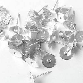 Ohrstecker mit 8 mm Platte, Großkauf, platinfarbener Stahl, 12x8 mm, 100 Stk.