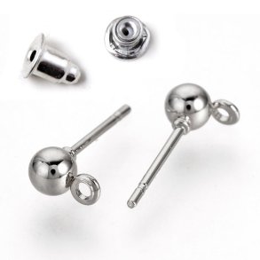 Ohrstecker mit 4 mm Kugel und geschlossenem Ose, Edelstahl 6 Stck