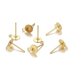 Ohrstecker, 6 mm Platte mit &Ouml;se und verschluss, Vergoldeter Stahl, 6 Stk