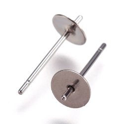 Ohrstecker mit stift und 5 mm Platte, mit Verschlsse, chirurgischer Stahl, 13x5x0,7 mm, 6 Stk