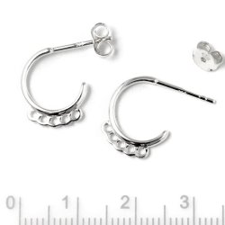 Ohrstekker, silber, rund, offen, mit 5 &Ouml;sen, 12x1,8 mm, 2 Stk