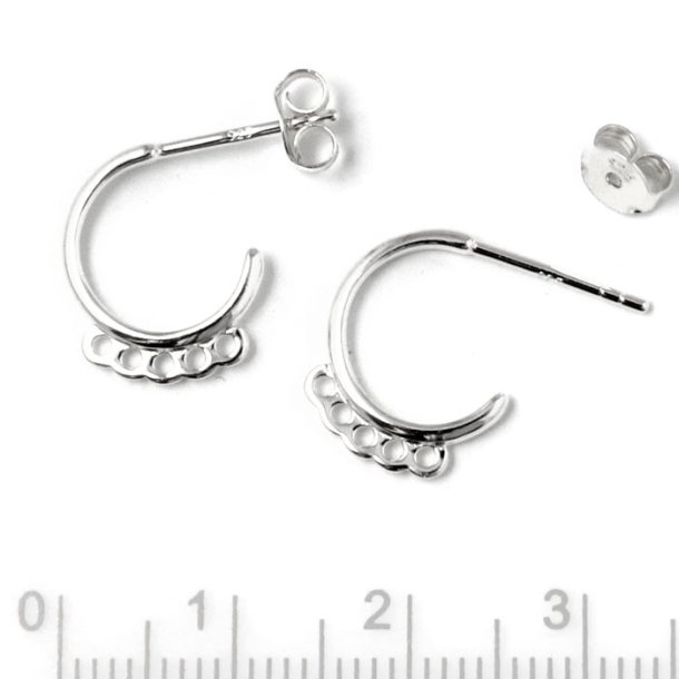 Earstuds, open arch with 5 loops, silver, diameter 12mm, wire 1.8mm, 2pcs