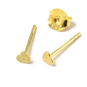 Ohrstecker mit gebrstetem Herz, vergoldetes Silber, 14x4 mm, mit Verschluss, 2 Stk.