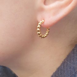 Ear studs, open bow with balls, 18K gold-plated steel, 15 mm, 2 pcs