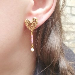 Ohrstecker, geh�mmertes Herz mit �se, 18K vergoldetes Messing, 13x13,5 mm, 2 Stck