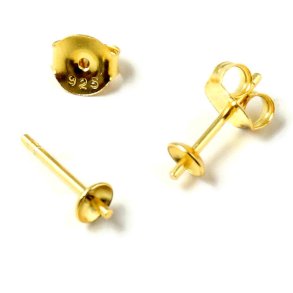 Ohrstecker mit Stift und Schale, vergoldetes Silber, 12,5x4x0,9 mm, 1 Paar