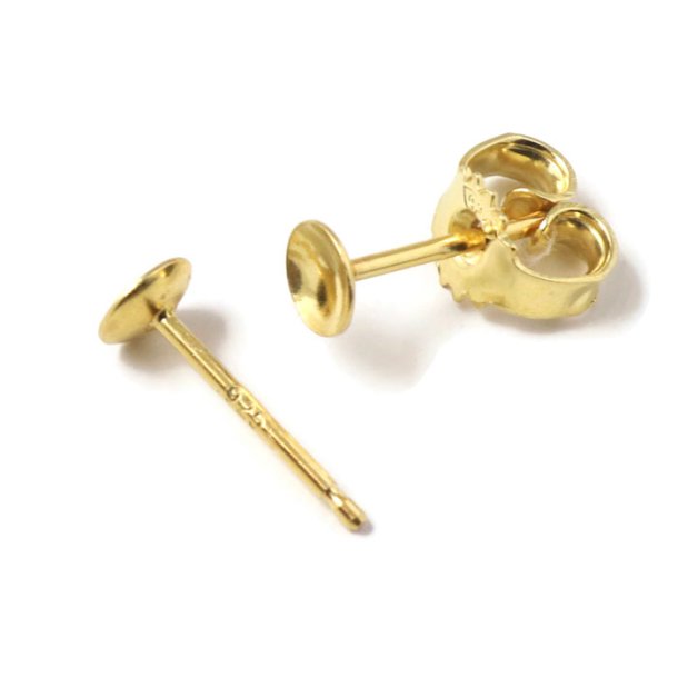 Earstuds with cup, gold plated sterlingsilver, earnuts included, 11x4mm, 1 pair.