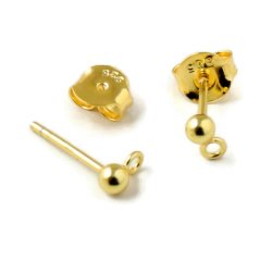 Ohrstecker m. Kugel u. querer geschlossener &Ouml;se, vergoldetes Silber, 14x3x0,7 mm, 2 Stk