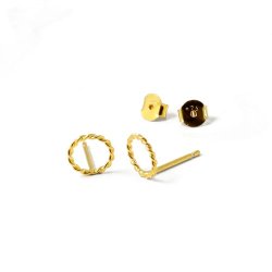 Earstuds with twisted rings, gilded silver, 8mm, 2pcs.