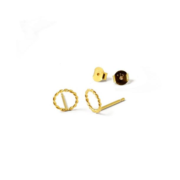 Earstuds with twisted rings, gilded silver, 8mm, 2pcs.