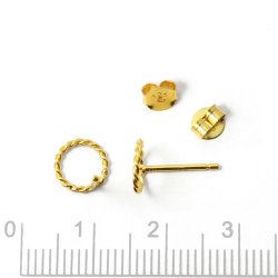 Earstuds with twisted rings, gilded silver, 8mm, 2pcs.