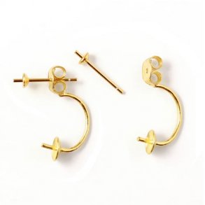 Earstuds with cup and peg for howering pearl effect, gilded silver, 3x5x22mm. 2pcs.