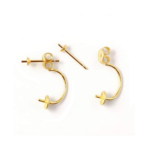 Earstuds with cup and peg for howering pearl effect, gilded silver, 3x5x22mm. 2pcs.
