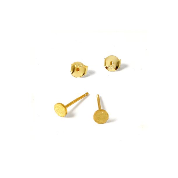 Earstuds with flat pad, brushed gold-plated silver, 6mm, 2pcs
