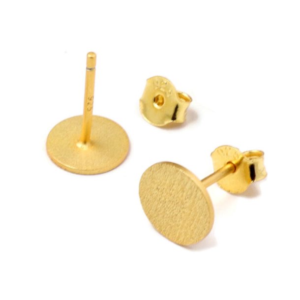 Earstuds with flat pad, brushed gold-plated silver, 8mm, 2pcs
