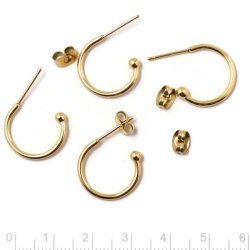 Ohrring, offene Bgel mit 3 mm Kugel, vergoldeter Stahl, 17x22mm, 4 Stk.