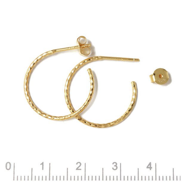 Round twisted earwires, open loop with peg, gold-plated silver, 20 mm, 2pcs