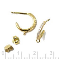 Ohrstecker, vergoldetes Silber, rund, offen mit Zirkonia und &Ouml;se, 13 mm, 2 Stk.