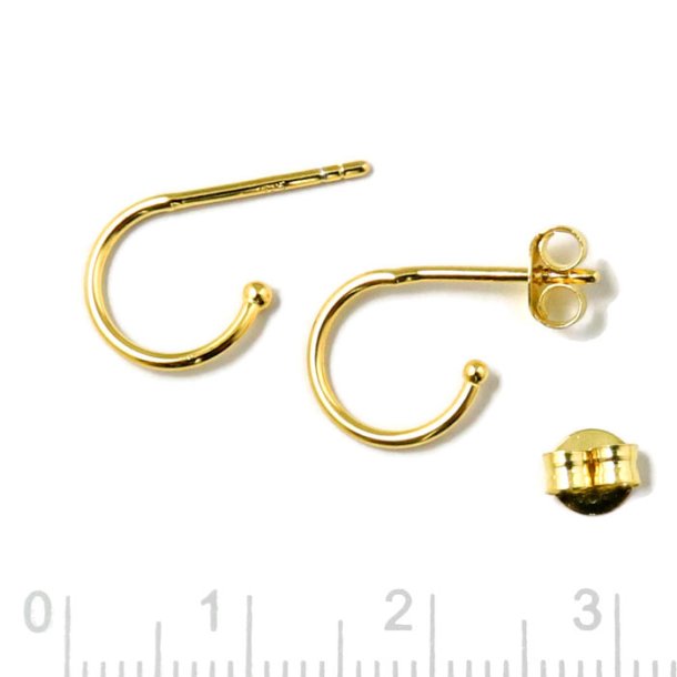 Earstuds, small, open arch, gold-plated silver, diameter 10mm, 2pcs