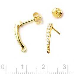Ohrstecker, vergoldetes Silber, Bogen mit Zirkonia und &Ouml;se, 15x2 mm, 2 Stk.