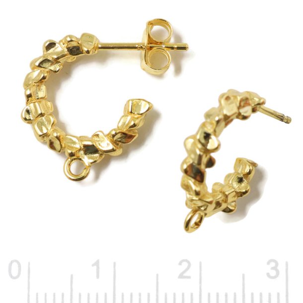 Earring, thick faceted, open bow with eye, gold-plated silver, 18x19 mm, 2 pcs