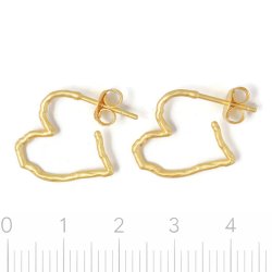 Ohrstecker, offene uneben Herzform, matt, 18K vergoldetes 925 Silber, 17,5x17,5 mm, 2 Stck