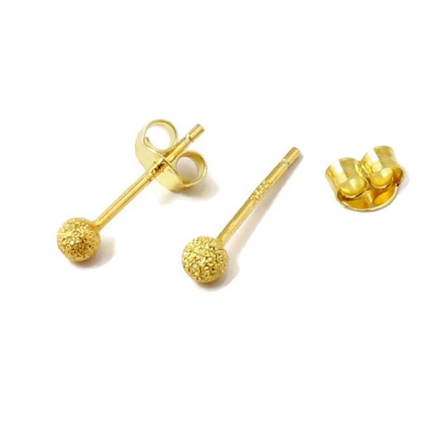 Earstuds with 3 mm stardust ball, gold-plated silver, length 14 mm, 2pcs