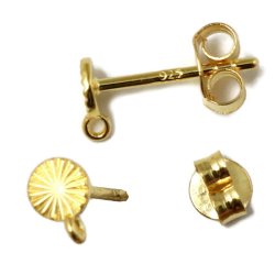 Ohrstecker mit 4 mm runder facettierter Platte und se, vergoldetes Silber, 2 Stk.