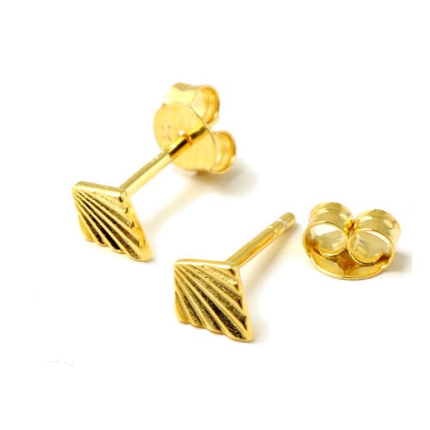 Ear studs with diamond shaped plate and ray stripes, 7x5x12 mm silver plated, 2 pcs