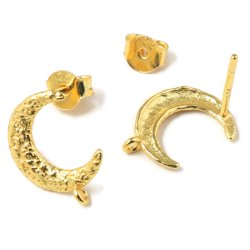 Ohrstecker, geh&auml;mmerter Halbmond mit &Ouml;se, 14x10 mm, vergoldetes Silber, 2 Stk.