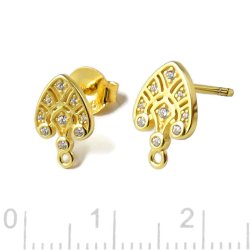 Ohrstecker mit Verzierung, Zirkonia und se, vergoldetes Silber, 11,5x7,8 mm, 2 Stck