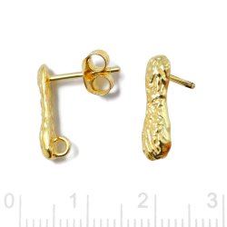 Earstud, rustic, elongated with eyelet, gold-plated silver, 15x4.5mm, 2 pcs