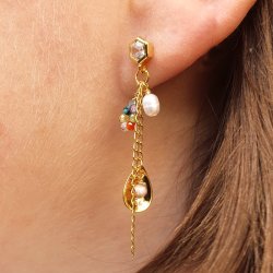 Ohrring mit sechseckige Zirkon und se, vergoldetes Silber, Breite 5,3 mm, 2 Stk