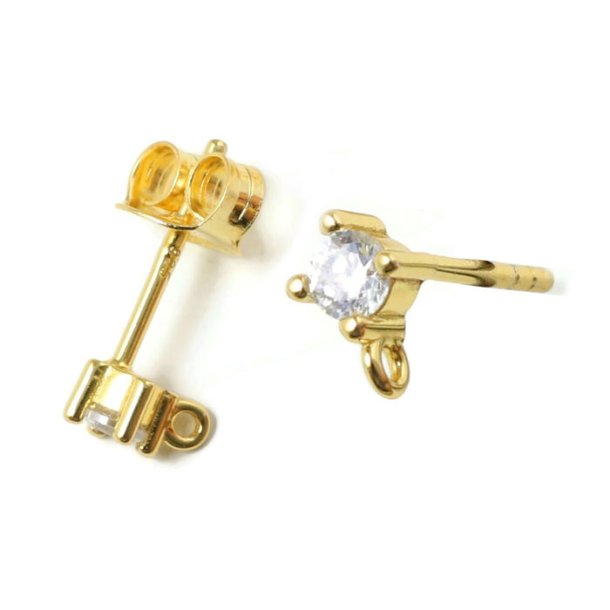 Earstuds with crystal and loop, gold plated Sterling silver, 14x4,5mm, 2pcs.