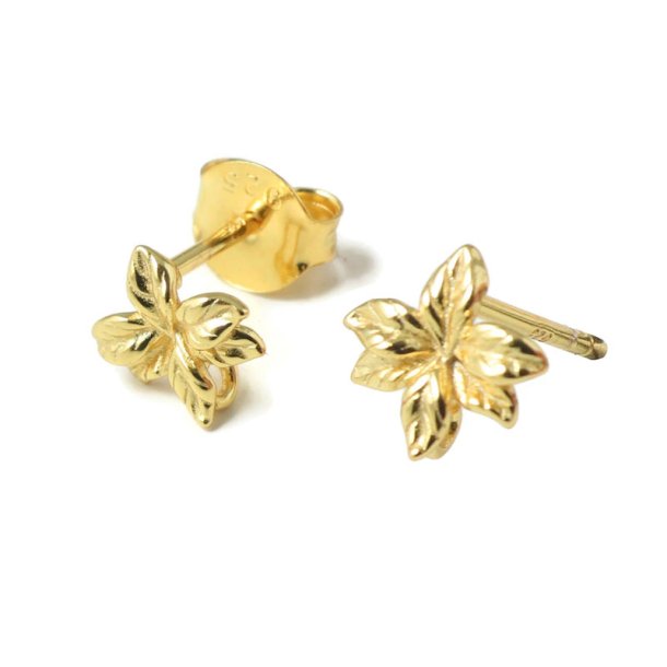 Ear stud, soft flower with eye, gold-plated silver, 7.8x8 mm, 2 pcs.
