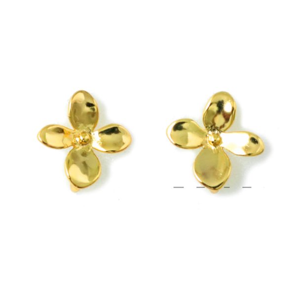Ear stud, flower with 4 leaves and loop on the back, gold-plated silver, 8x8 mm, 2 pcs