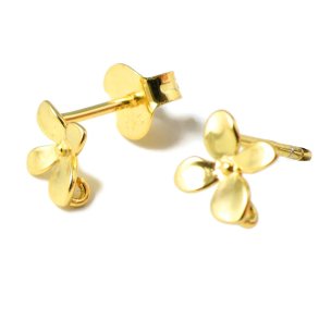 Ohrstecker, Blume mit 4 Blttern und se auf der Rckseite, vergoldetes Silber, 8x8 mm, 2 Stck