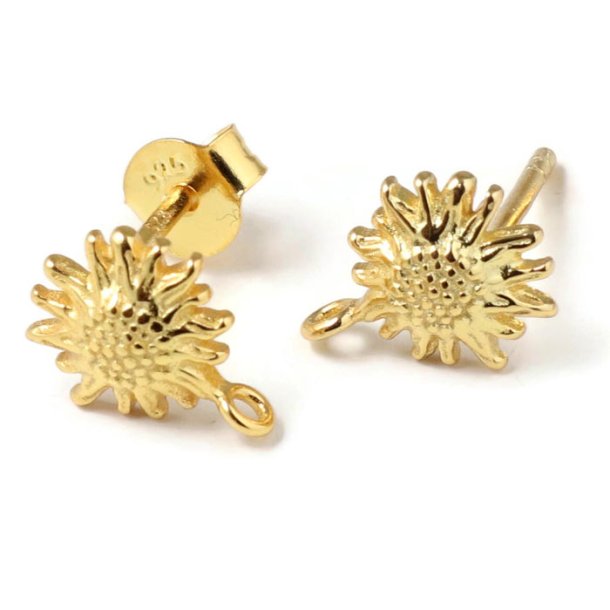 Earstuds, flower with loop, gold plated silver, 10x8 mm, 2 pcs