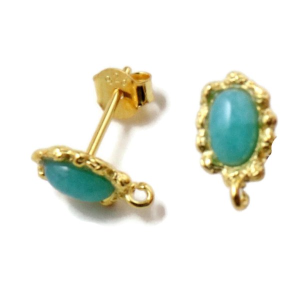 Earstuds with Amazonite, gold-plated sterling silver, 11,5x7x14mm, 2pcs.