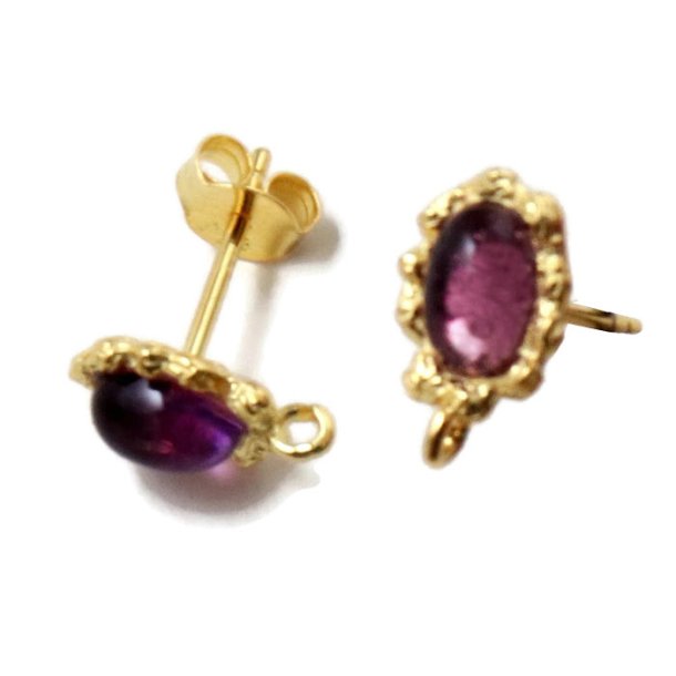 Earstuds with Amethyst, gold-plated sterling silver, 11,5x7x14mm, 2pcs.
