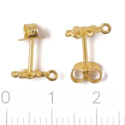 Open flower stud earrings with loop, 18K gold-plated silver, 10x7.4 mm, 2 pcs
