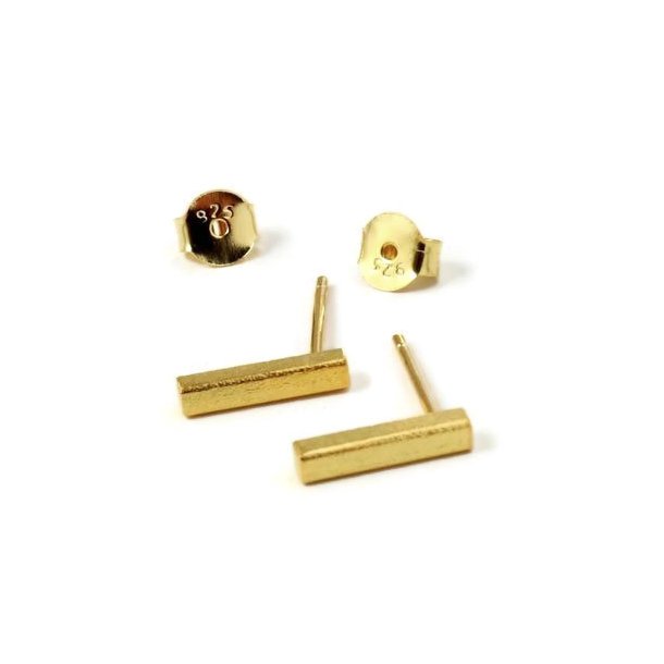 Earstuds, brushed bar, gilded Sterling silver, 11x2mm, 2pcs.