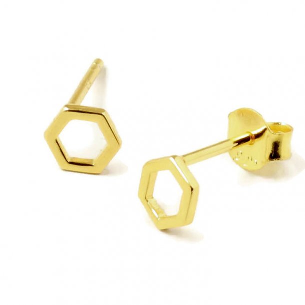Earstuds, hexagon outline, gilded Sterling silver, 12x5mm, 2pcs