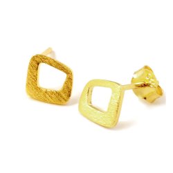 Ohrstecker mit unebenem Viereck, geb&uuml;rstet, vergoldetes Silber, 12x7x7 mm, 2 Stk.