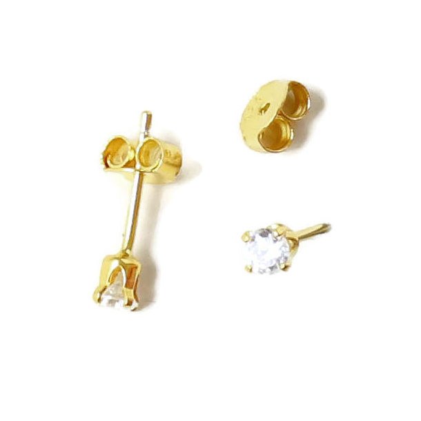 Earstuds with crystal, gold plated Sterling silver, 13x3mm, 2pcs.