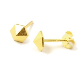 Ohrstecker mit sechseckiger Spitze, geb&uuml;rstet, vergoldetes Silber, 14x6 mm, 2 Stk.