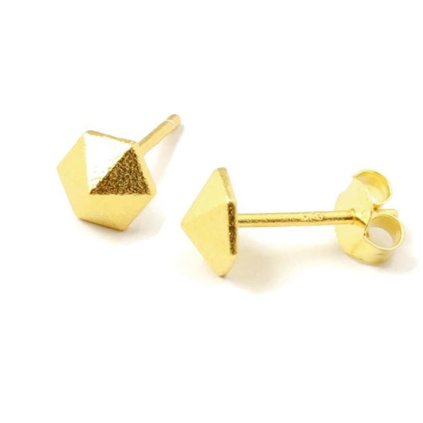 Earstuds, pointy hexagon, gilded Sterling silver, 14x6mm, 2pcs