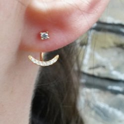 Earstuds with anchor and cubic zirkonia, Sterling silver, 13x9mm, 2pcs.